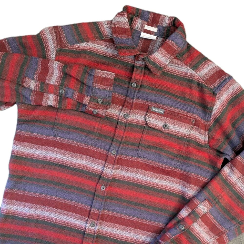 Columbia Deschutes River Flannel Shirt Mens Medium Red Heavyweight Cotton Rugged